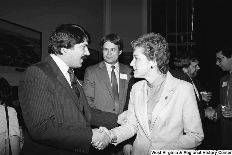 Photograph of Congresswoman Marcy Kaptur (OH), Congressman Lane Evans (IL), and Richard Trumka