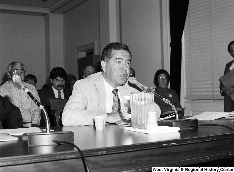 Photograph of Congressman Nick Rahall speaking at an unidentified committee meeting