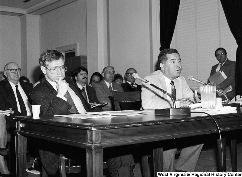 Photograph of Congressman Nick Rahall and others at a committee hearing