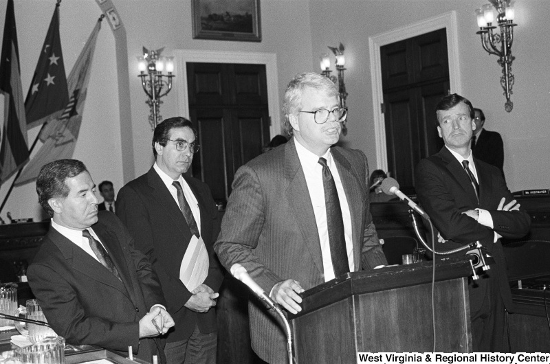 Photograph of Congressmen George Miller, Nick Rahall, Bruce Vento, and Peter Kostmayer