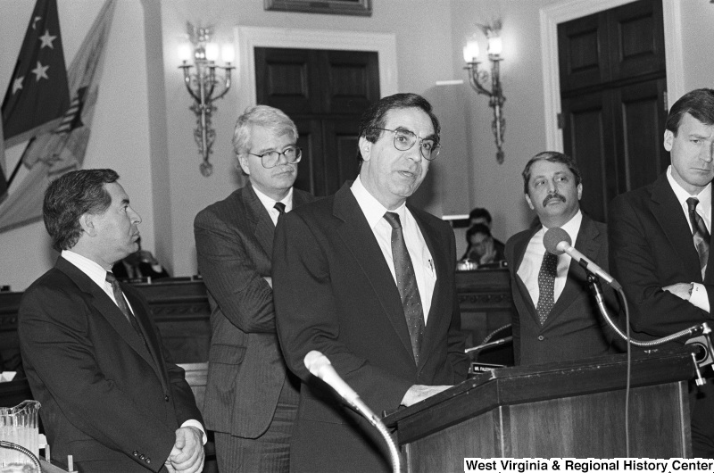 Photograph of Congressmen George Miller, Nick Rahall, Bruce Vento, and Sam Gejdenson
