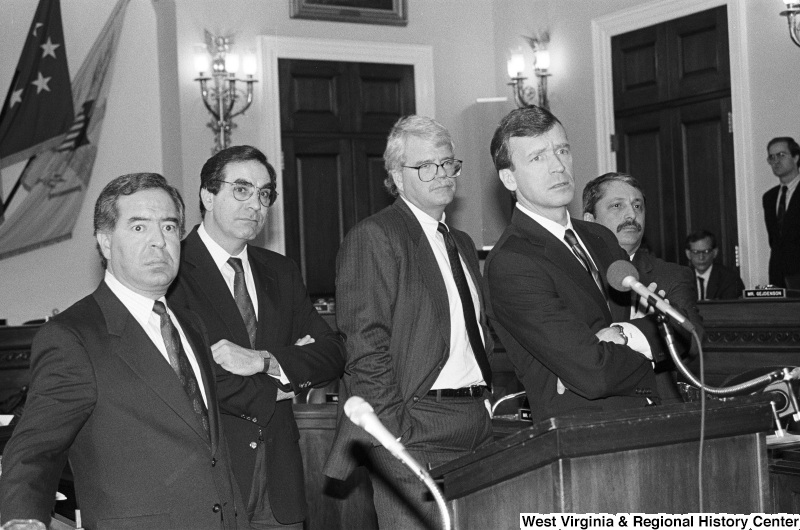 Photograph of Congressmen Nick Rahall, George Miller, Bruce Vento (MN), Peter Kostmayer, and Sam Gejdenson