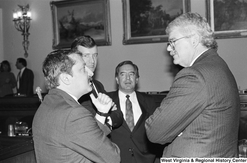 Photograph of Congressmen Nick Rahall, George Miller, Sam Gejdenson, and Peter Kostmayer at a hearing