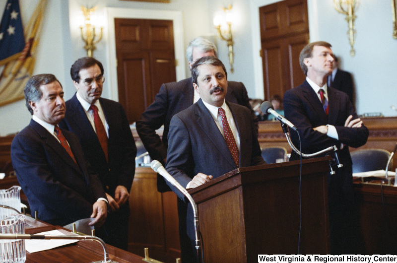 Photograph of Congressmen Nick Rahall, George Miller, Bruce Vento, Sam Gejdenson, and Peter Kostmayer (PA) at a hearing