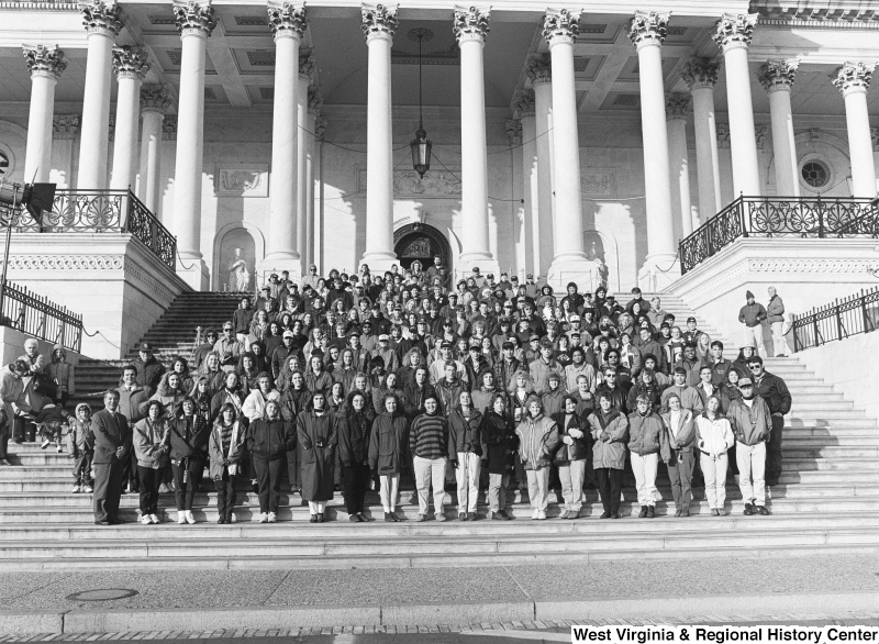 Photograph of Congressman Nick Rahall with an unidentified school (?) group