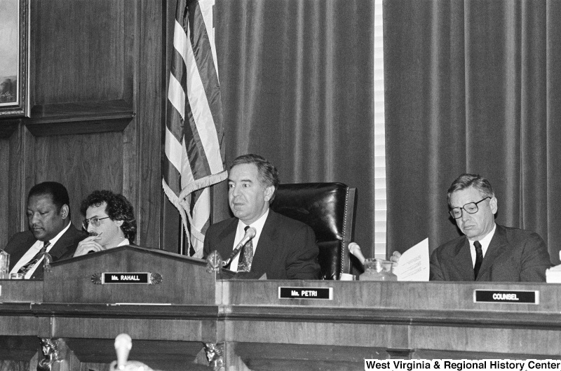 Photograph of Congressmen Nick Rahall and Thomas Petri at an unidentified hearing