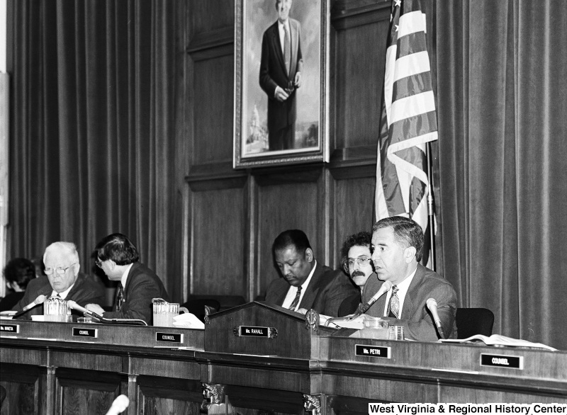 Photograph of Congressman Nick Rahall speaking at an unidentified committee hearing