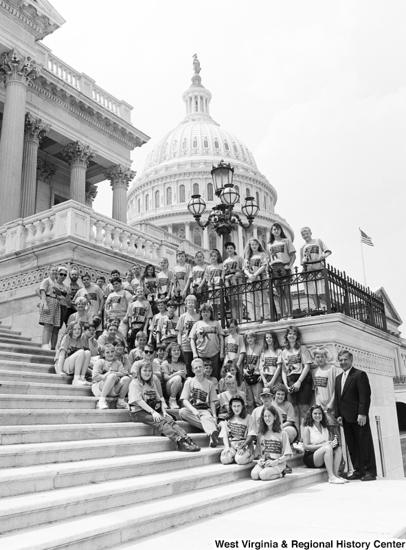 Photograph of Congressman Nick J. Rahall with an unidentified school group at the Capitol