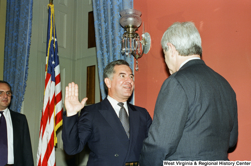 Photograph of Congressman Nick Rahall and Newt Gingrich at the 104th Congress Ceremonial Swearing-in