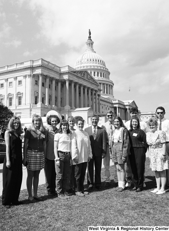 Photograph of Congressman Nick J. Rahall with an unidentified group of young visitors