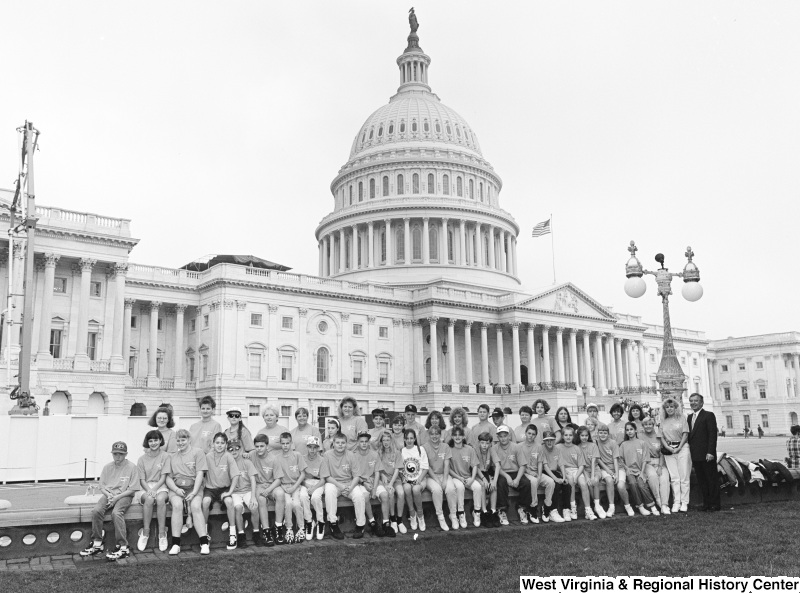 Photograph of Congressman Nick J. Rahall with an unidentified school group