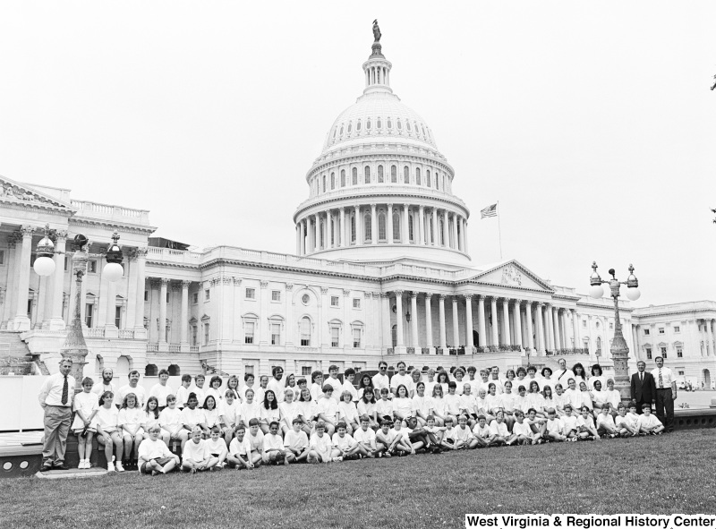 Photograph of an unidentified school group at the Capitol with Congressman Nick Rahall