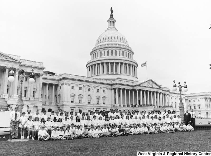 Photograph of Congressman Nick J. Rahall with a group of unidentified students