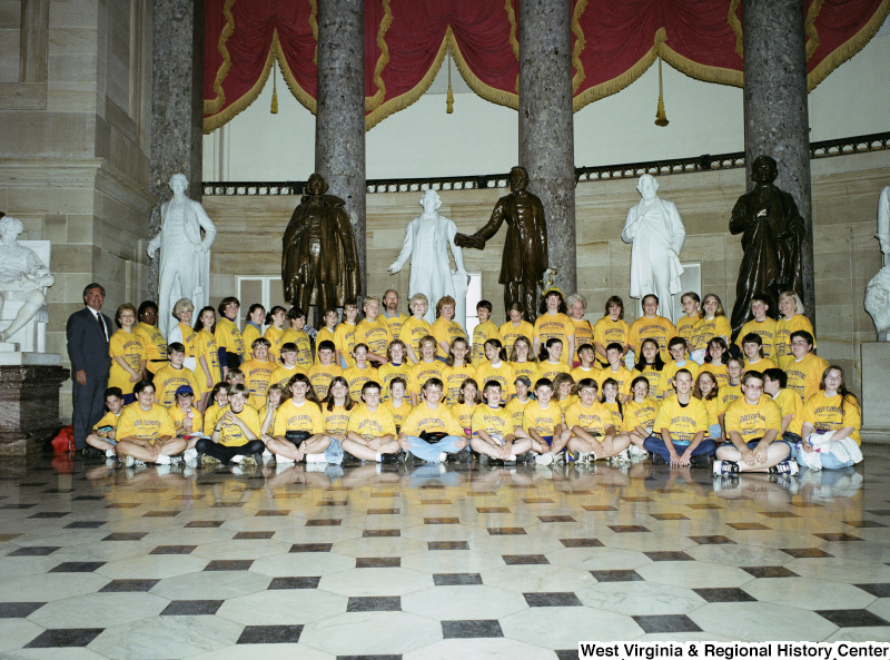Photograph of Congressman Nick Rahall with students from Bradley Elementary School