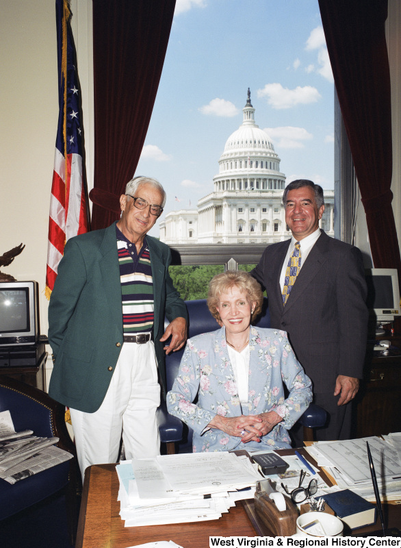 Photograph of Congressman Nick Rahall with two unidentified visitors to his office