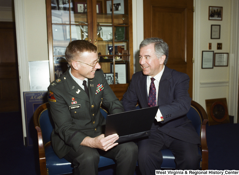 Photograph of Congressman Nick J. Rahall with a military officer named Robertson