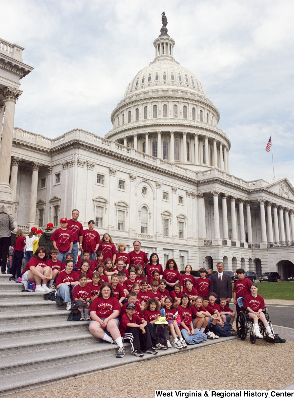 Photograph of Congressman Nick Rahall with a group of students from Alderson Elementary