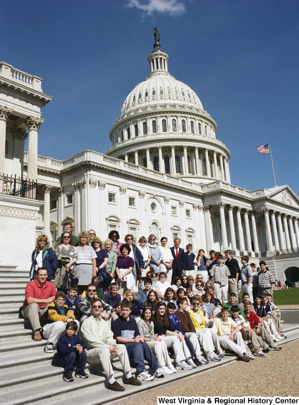 Photograph of an unidentified group of students from an unknown school and Congressman Nick J. Rahall in Washington
