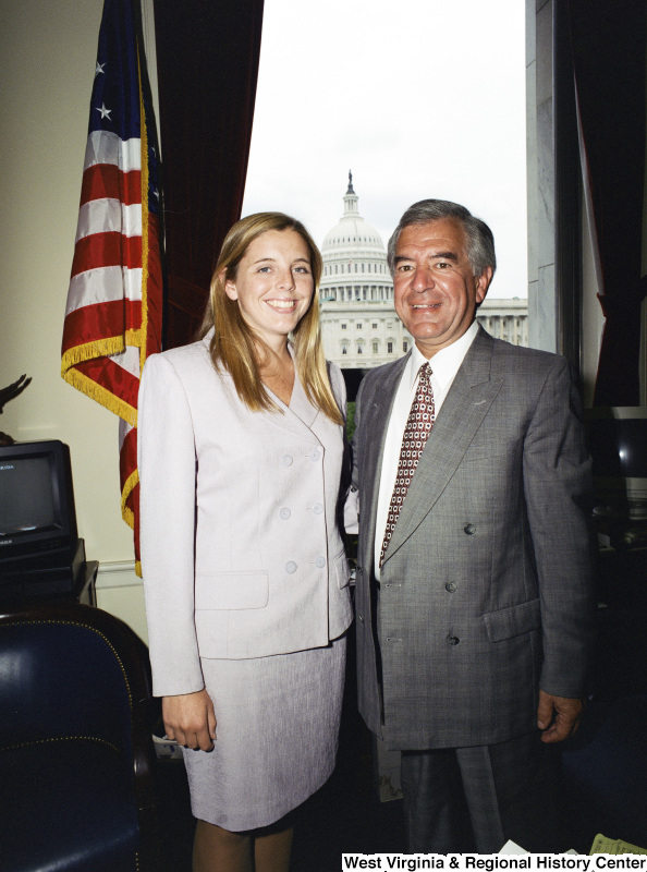 Photograph of Congressman Nick Rahall and an unidentified visitor in his Washington office