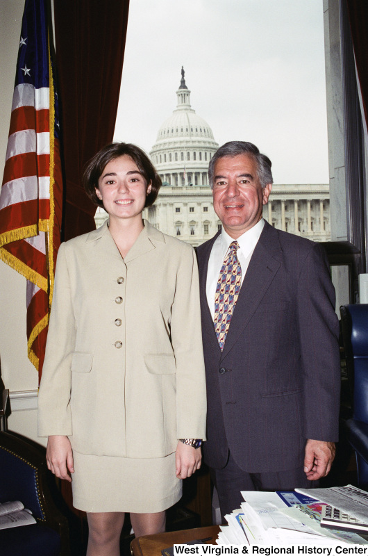 Photograph of Congressman Nick J. Rahall and an unidentified woman visiting his Washington office