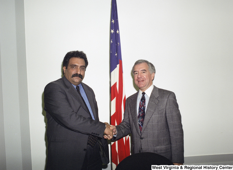 Photograph of Congressman Nick Rahall with Congressman Dana Rohrabacher (CA)