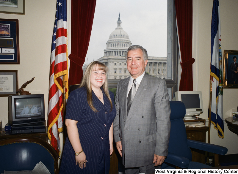 Photograph of Congressman Nick Rahall in his Washington office with an unknown visitor