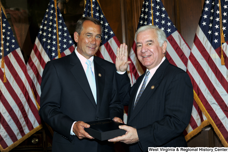 Congressman Rahall poses at a ceremonial swearing-in with John Boehner.