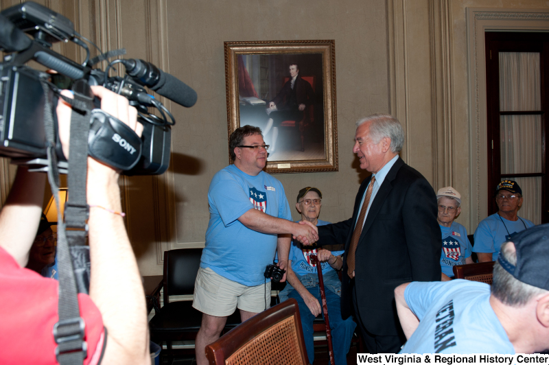 Congressman Rahall meets with veterans at a military award ceremony.