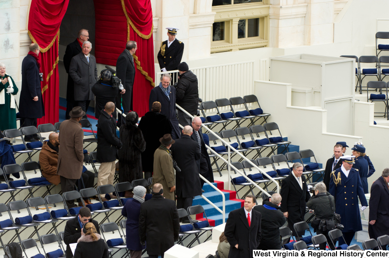 Photograph of Congressman Rahall, Bob Goodlatte, Edward Markey, Howard McKeon, Peter Roskam, Fred Upton, and Henry Waxman at the 2013 presidential inauguration