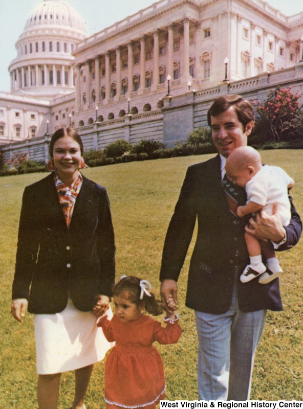 Congressman Nick Rahall II with his first wife, Helen, his daughter, Rebecca, and his son, Nick Rahall III, on the lawn of the U.S. Capitol Complex.