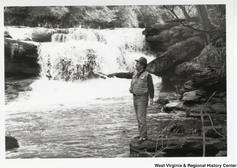 Congressman Nick Rahall II fishing.