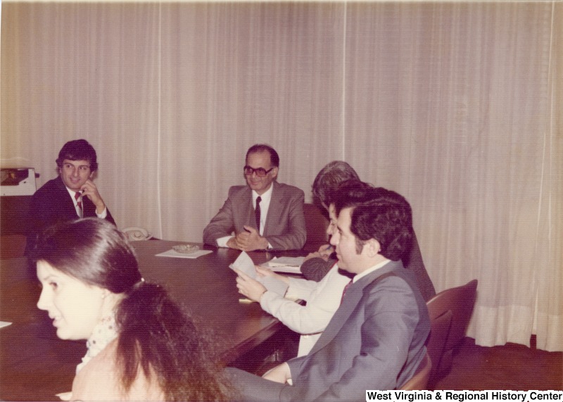 From left to right: Congressman Toby Moffett (D-CT); His Excellency Prime Minister Fouad Butros, Minister of Foreign Affairs; Congressman Pete McCloskey (R-CA); Congresswoman Mary Rose Oakar (D-OH); Congressman Nick Rahall II (D-WV); and Ann Seneese, aide to Congressman Moffett.