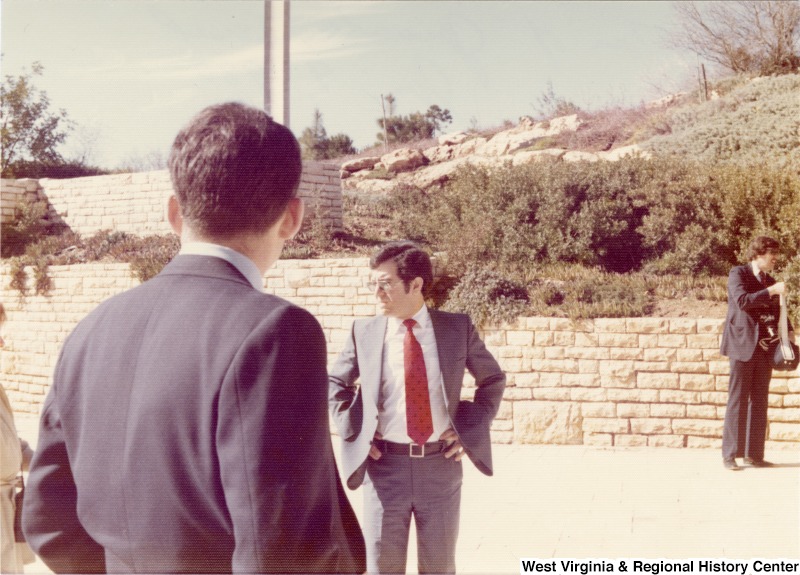 From left to right: Lieutenant colonel Ron Sufle, USAF escort on the trip; Congressman Nick Rahall (D-WV); and Congressman Bob Carr (D-MI) on a tour of Jerusalem.