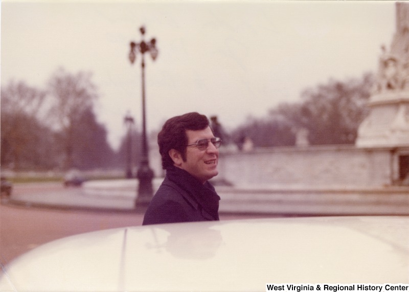 Congressman Nick Rahall upon his visit to Buckingham Palace prior to departure to return to Washington, D.C. following his tour of the Middle East. Rahall appears to be getting ready to get into a vehicle.