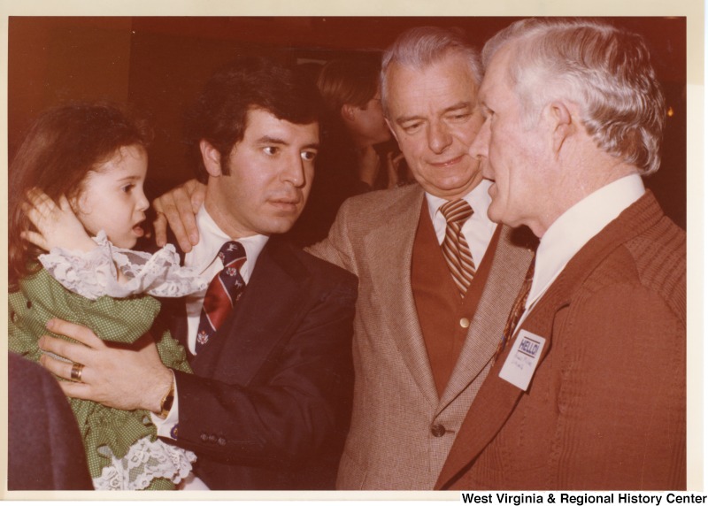 From left to right: Rebecca Rahall, Congressman Nick Rahall II, Majority Leader Senator Robert C. Byrd, and Arnold Miller, President of the United Miner Workers at Rahall's fund raiser at the National Democratic Club in Washington, D.C..