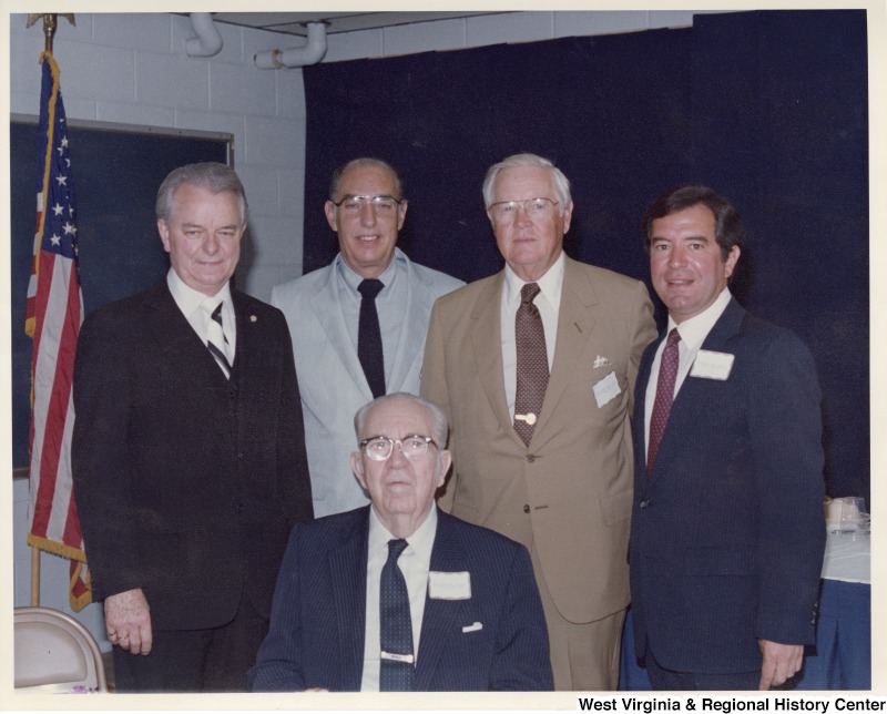 Senator Robert C. Byrd (first on the left) and Congressman Nick Rahall II (first on right) with three unidentified men.