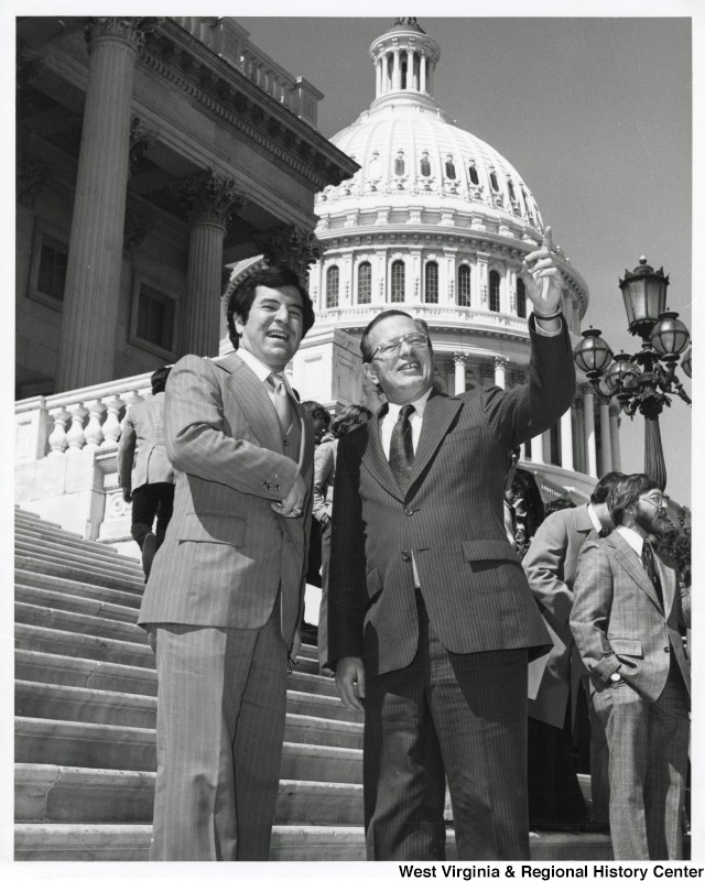 Congressman Nick Rahall and Congressman Guy Vander Jagt (R-MI) standing in front of the U.S. Captiol.