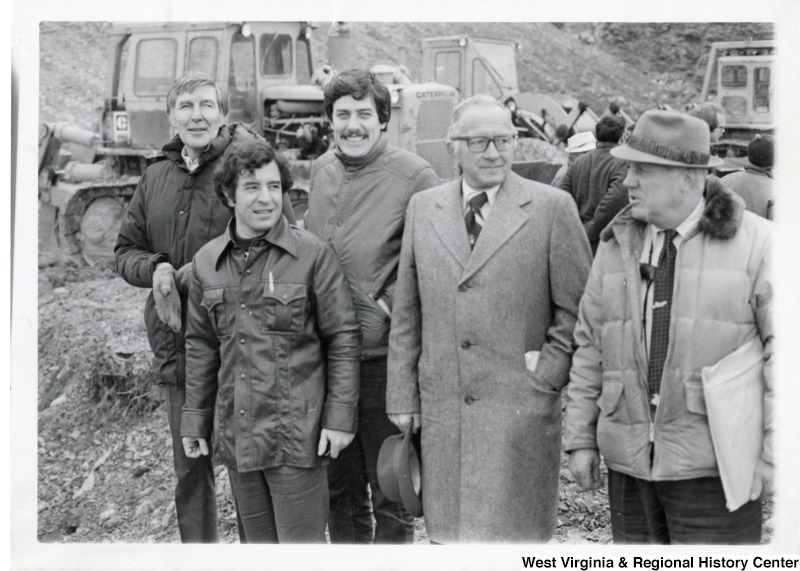 From left to right: Chairman Mo Udall, Congressman Nick Rahall, Congressman Bob Carr, Congressman Lamar Gudger at a Pennsylvania strip-mine inspection tour.