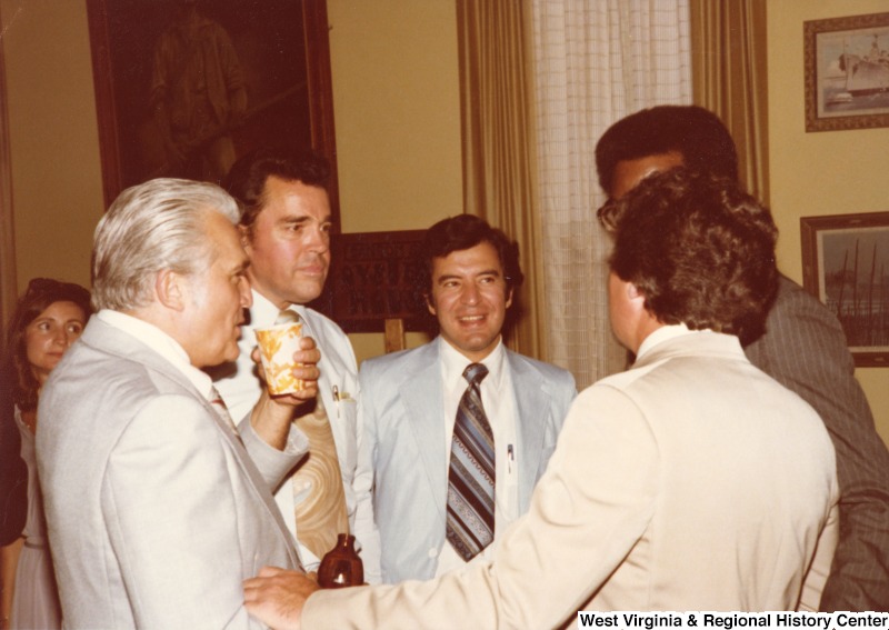 From left to right: Congressman Joseph Gaydos (D-PA); Congressman Doug Applegate (D-OH); Congressman Nick Rahall II (D-WV); Bob McGlotten, AFL-CIO; and Congressman Michael "Ozzie" Myers (D-PA) at a Pennsylvanian Delegation Party in Washington, D.C..