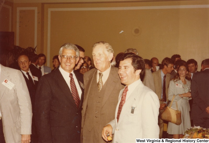 From left to right: Marvin Esch, Director of the U.S. Steel Corporation and former Representative; Congressman Carl Perkins (D-KY); and Congressman Nick Rahall II (D-WV) at a Steel Caucus reception.