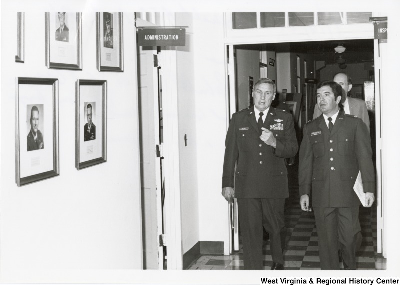 From left to right: Brigadier General Horace Miller; Congressman Nick Rahall (D-WV); and Tom Harley (in back), legal council, taking a tour of the Maxwell Air Force Base and Air University.