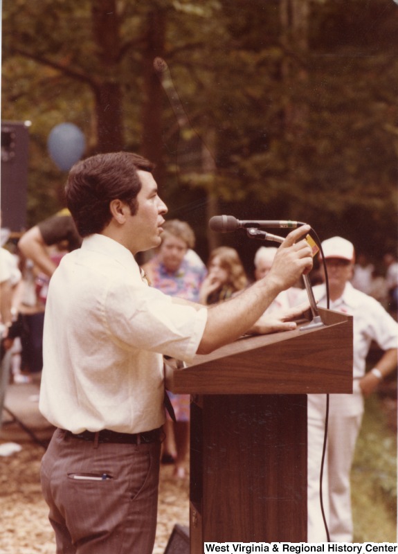 Congressman Nick Rahall II speaking at a Democratic picnic for Governor Jay Rockefeller.