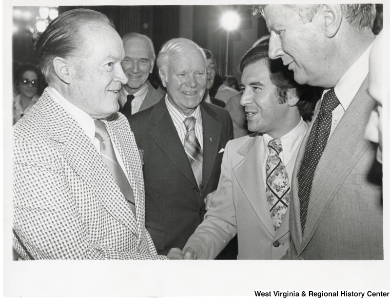 From left to right: Bob Hope, Congressman Harley Staggers, and Congressman Nick Rahall II in the U.S. House of Representatives.