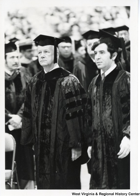 Senator Robert C. Byrd and Congressman Nick Rahall II participating in a commencement ceremony.