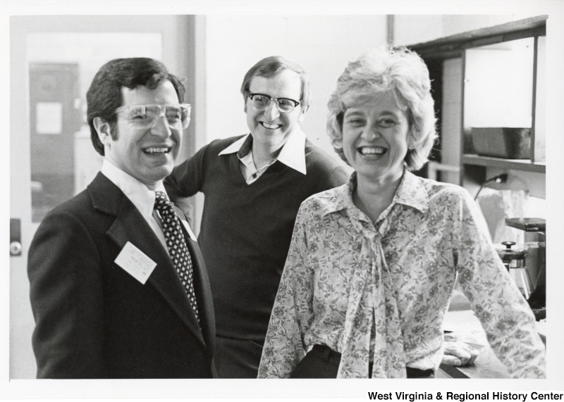 Congressman Nick Rahall II (first on the left) with an unidentified man and woman from Union Carbide.
