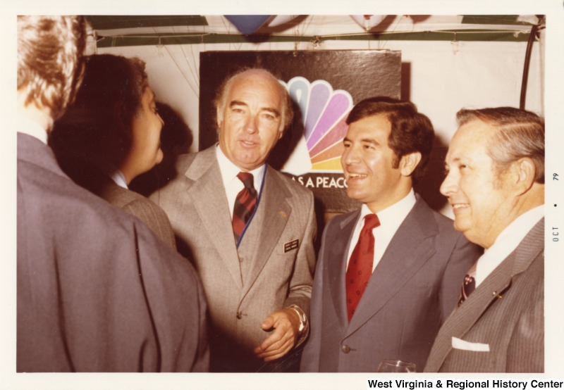 From left to right: Fred Silverman, President of NBC; George Andrick, manager of WSAZ; Congressman Nick Rahall II (D-WV); and Dick Burton, City manager for Huntington at the WSAZ-TV3 30th anniversary party.