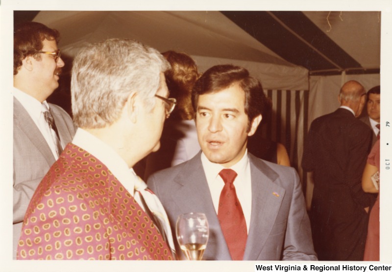 Congressman Nick Rahall II with an unidentified man at the WSAZ-TV3 30th anniversary party.