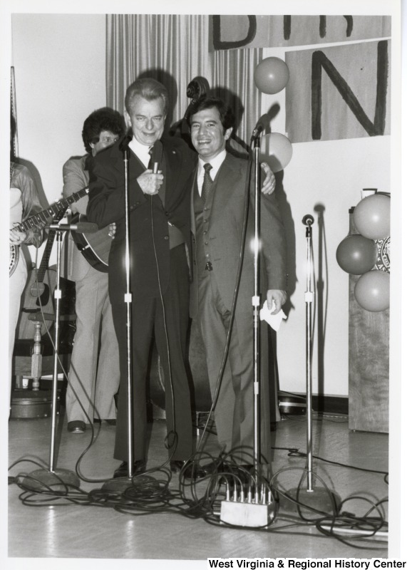 Senator Robert C. Byrd and Congressman Nick Rahall II speaking to the crowd at Rahall's 30th birthday fundraising party.