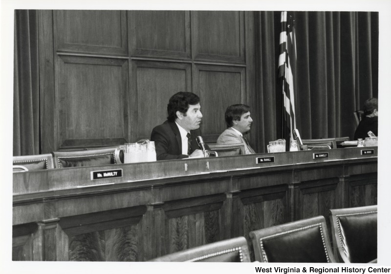 Congressman Nick Rahall II (left) and Congressman Brian Donnelly (D-MA) during a committee meeting.