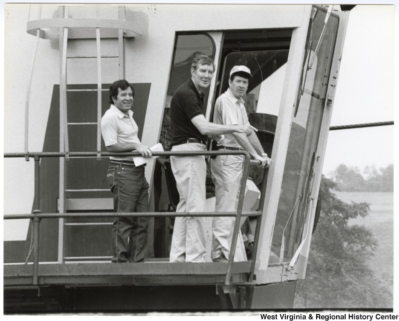 From left to right in photo, Congressmen Nick Rahall, II (D-WV), Morris Udall (D-AZ), and Austin Murphy (D-PA) at a tour of Eastern Associated Coal Corporation's coal mine in the summer of 1983.